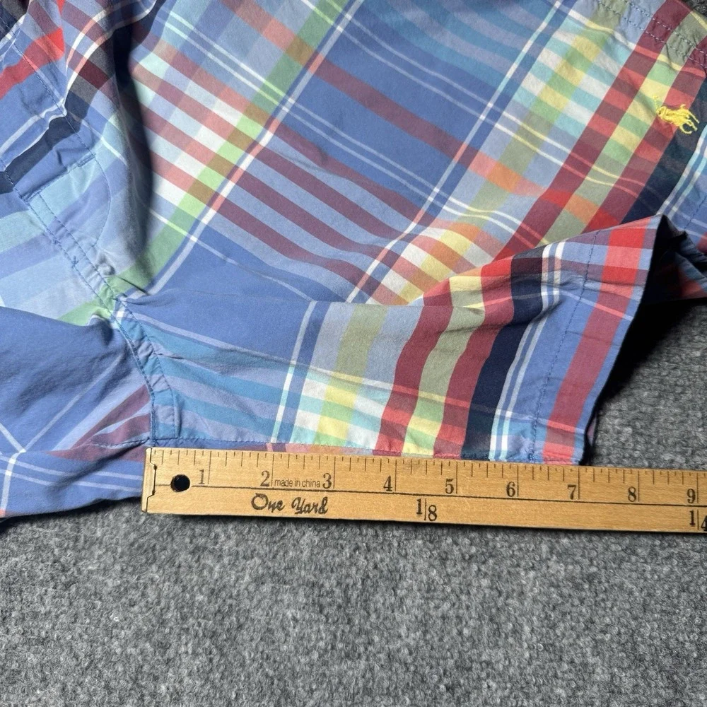 VTG Polo Ralph Lauren Board Shorts Men Tag 33 Blue Plaid Madras 7